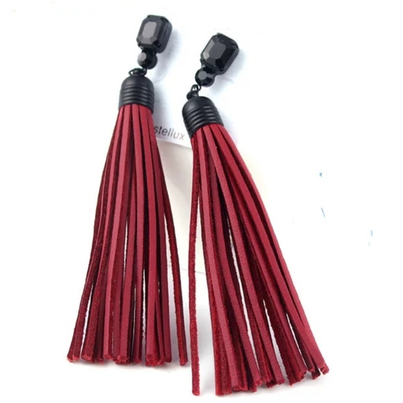 Long Leather Tassel & Rhinestone Earrings Jewelry - Long Leather Tassel & Rhinestone Earrings 4inch